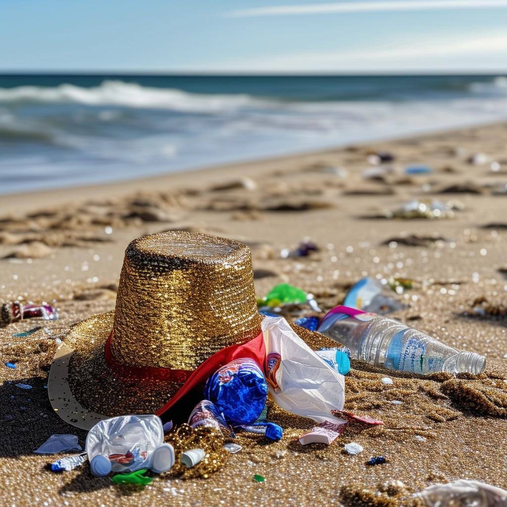 New Years hat trash on beach